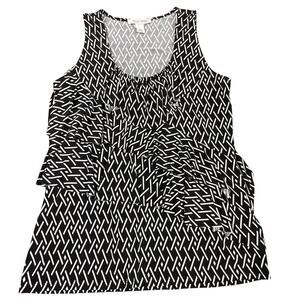 White House Black Market Scoop Neck Geometric Ruffle Tank Top Blouse Medium